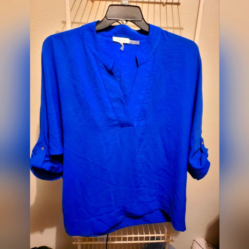 Calvin Klein Women's Blue V-Neck Blouse